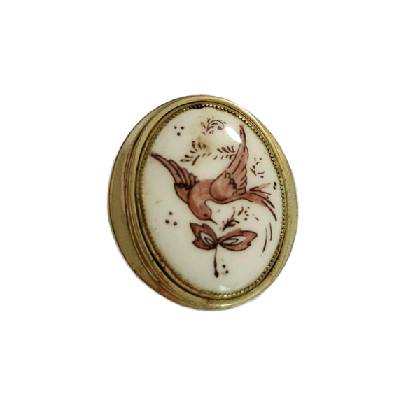 Vintage Porcelain Hand Painted Brooch, Whiting & Davis, 1960s, 2 Tall - Picture 1 of 10